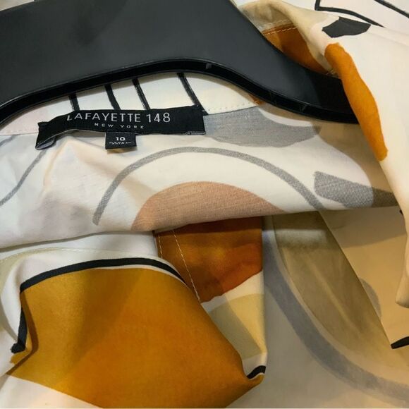 LAFAYETTE 148 New York Abstract Print LYRICAL CURVES Collar Shift Shirt size 10 - Picture 7 of 12